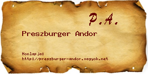 Preszburger Andor névjegykártya